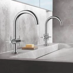 Grohe Atrio Crosshead L-Size Mono Basin Mixer with Click Clack Waste - Chrome - 21019003 -Basin Taps Shop 21019003 D3 460