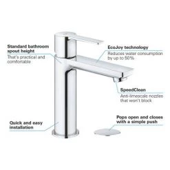 Grohe Lineare Basin Mixer 1/2" S-Size with Push-Open Waste Set - 23106001 -Basin Taps Shop 23106001 D2 460