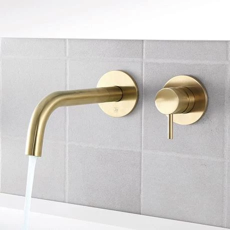 JTP Vos Brushed Brass Wall Mounted Single Lever Basin Mixer 2 JTP Vos Brushed Brass Wall Mounted Single Lever Basin Mixer - Image 2