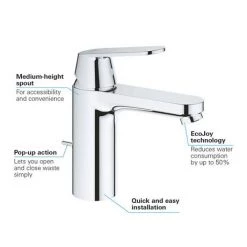 Grohe Eurosmart Cosmopolitan M-Size Mono Basin Mixer with Pop-up Waste - 23325000 -Basin Taps Shop 23325000 D2 460