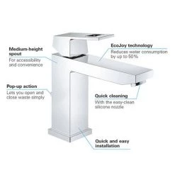 Grohe Eurocube Mono Basin Mixer with Pop-up Waste - 23445000 8 Grohe Eurocube Mono Basin Mixer with Pop-up Waste - 23445000 -Basin Taps Shop 23445000 D2 460