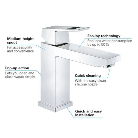 Grohe Eurocube Mono Basin Mixer with Pop-up Waste - 23445000 3 Grohe Eurocube Mono Basin Mixer with Pop-up Waste - 23445000 - Image 3