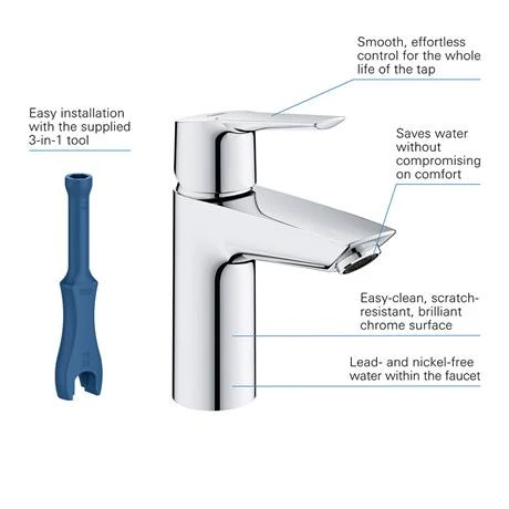 Grohe QuickFix Start S-Size Mono Basin Mixer with Push-Open Waste - 23550002 2 Grohe QuickFix Start S-Size Mono Basin Mixer with Push-Open Waste - 23550002 - Image 2
