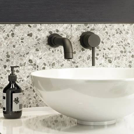 Arezzo Round Matt Black Wall Mounted (2TH) Basin Mixer Tap 3 Arezzo Round Matt Black Wall Mounted (2TH) Basin Mixer Tap - Image 3