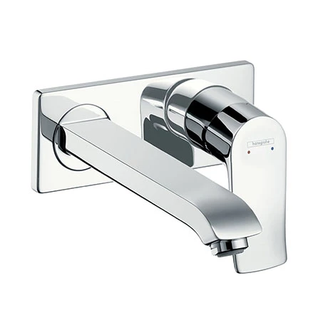 Hansgrohe Metris Wall Mounted Single Lever Basin Mixer with Waste (Long Spout) - 31086000 1 Hansgrohe Metris Wall Mounted Single Lever Basin Mixer with Waste (Long Spout) - 31086000