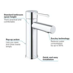 Grohe Essence S-Size Mono Basin Mixer with Pop-up Waste - 32898001 8 Grohe Essence S-Size Mono Basin Mixer with Pop-up Waste - 32898001 -Basin Taps Shop 32898001 D2 460