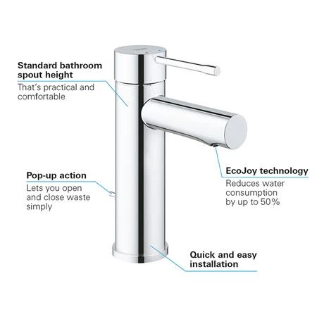 Grohe Essence S-Size Mono Basin Mixer with Pop-up Waste - 32898001 3 Grohe Essence S-Size Mono Basin Mixer with Pop-up Waste - 32898001 - Image 3