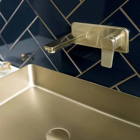 JTP Hix Brushed Brass Wall Mounted Single Lever Basin Mixer 2 JTP Hix Brushed Brass Wall Mounted Single Lever Basin Mixer - Image 2