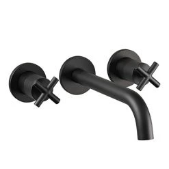 JTP Solex Matt Black 3 Hole Wall Mounted Basin Mixer