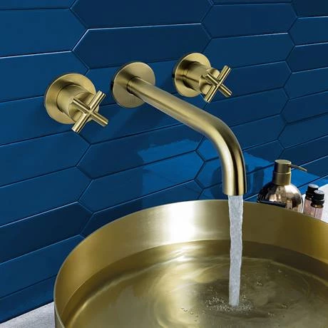 JTP Solex Brushed Brass 3 Hole Wall Mounted Basin Mixer 2 JTP Solex Brushed Brass 3 Hole Wall Mounted Basin Mixer - Image 2