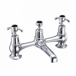 Burlington Anglesey Black Bridge Basin Mixer with Plug & Chain Waste