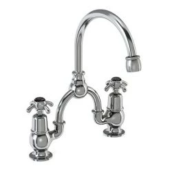 Burlington Anglesey Black 2TH Bridge Curved Spout Basin Mixer (200mm centers)