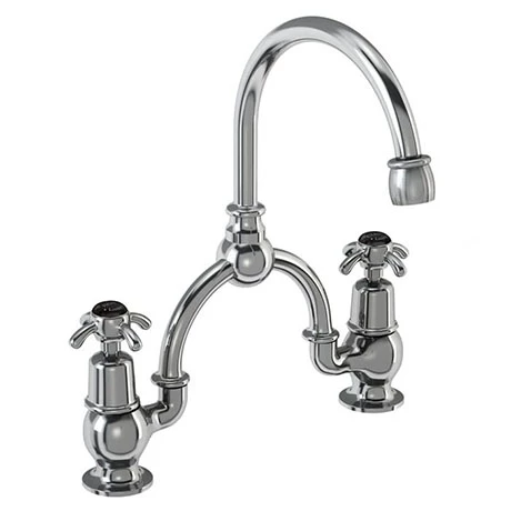 Burlington Anglesey Black 2TH Bridge Curved Spout Basin Mixer (230mm centers) 1 Burlington Anglesey Black 2TH Bridge Curved Spout Basin Mixer (230mm centers)