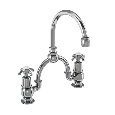Burlington - Anglesey 2TH Bridge Curved Spout Basin Mixer (230mm centers) w Invisible Overflow 1 Burlington - Anglesey 2TH Bridge Curved Spout Basin Mixer (230mm centers) w Invisible Overflow