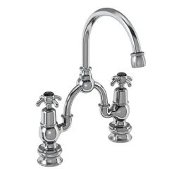 Burlington Anglesey Regent Black 2TH Bridge Curved Spout Basin Mixer (200mm centers)