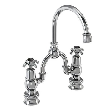 Burlington Anglesey Regent Black 2TH Bridge Curved Spout Basin Mixer (200mm centers) 1 Burlington Anglesey Regent Black 2TH Bridge Curved Spout Basin Mixer (200mm centers)