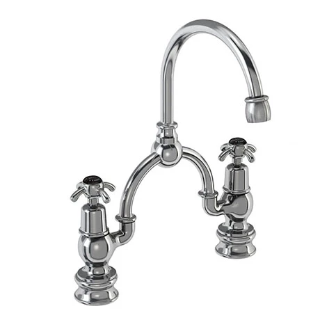 Burlington Anglesey Regent Black 2TH Bridge Curved Spout Basin Mixer (230mm centers) 1 Burlington Anglesey Regent Black 2TH Bridge Curved Spout Basin Mixer (230mm centers)