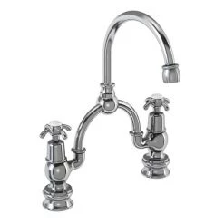 Burlington - Anglesey Regent 2 Tap Hole Bridge Curved Spout Basin Mixer (230mm centers) w Invisible Overflow