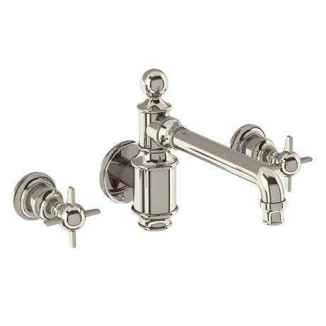 Arcade Three Hole Wall Mounted Basin Mixer - Nickel - Various Tap Head Options 1 Arcade Three Hole Wall Mounted Basin Mixer - Nickel - Various Tap Head Options