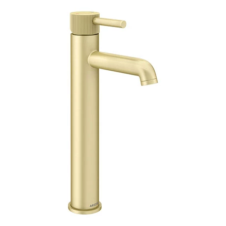 Arezzo Fluted Round Brushed Brass High Rise Mono Basin Mixer Tap 1 Arezzo Fluted Round Brushed Brass High Rise Mono Basin Mixer Tap