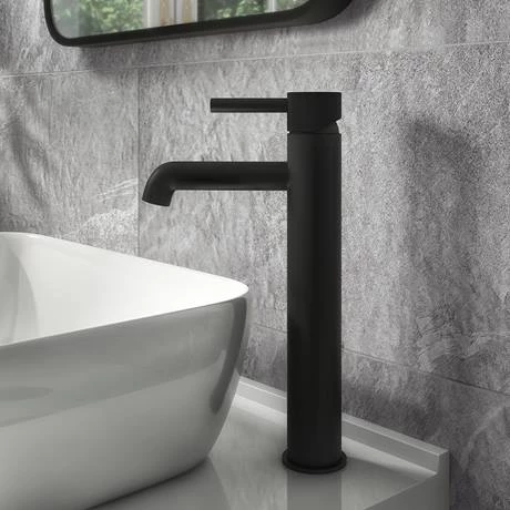 Arezzo Fluted Round Matt Black High Rise Mono Basin Mixer Tap 3 Arezzo Fluted Round Matt Black High Rise Mono Basin Mixer Tap - Image 3