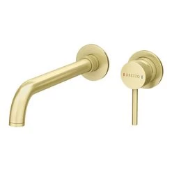 Arezzo Fluted Round Brushed Brass Wall Mounted (2TH) Basin Mixer Tap