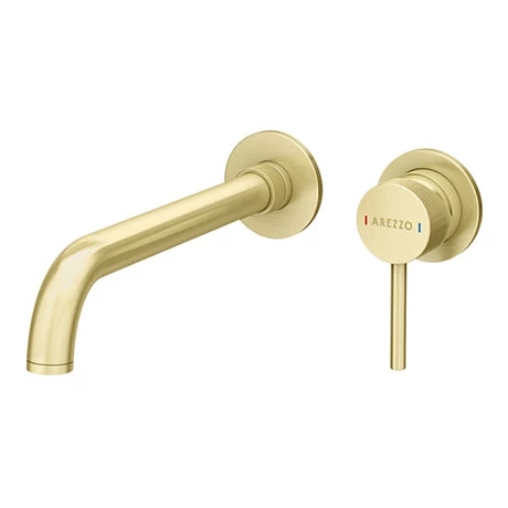 Arezzo Fluted Round Brushed Brass Wall Mounted (2TH) Basin Mixer Tap 1 Arezzo Fluted Round Brushed Brass Wall Mounted (2TH) Basin Mixer Tap