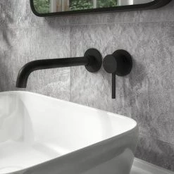 Arezzo Fluted Round Matt Black Wall Mounted (2TH) Basin Mixer Tap -Basin Taps Shop AZ8WTMBF ndv2 460