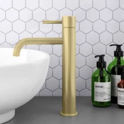 Arezzo Round Brushed Brass High Rise Mono Basin Mixer Tap 11 Arezzo Round Brushed Brass High Rise Mono Basin Mixer Tap -Basin Taps Shop AZBBHRT detail2 460