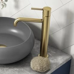Arezzo Round Brushed Brass High Rise Mono Basin Mixer Tap
