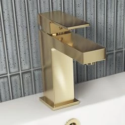 Arezzo Square Brushed Brass Mono Basin Mixer Tap