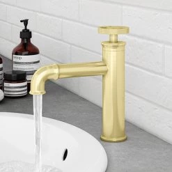 Arezzo Brushed Brass Industrial Style Mono Basin Mixer