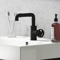 Arezzo Matt Black Industrial Style Side Tap Head Basin Mixer 8 Arezzo Matt Black Industrial Style Side Tap Head Basin Mixer -Basin Taps Shop AZISBK01A d3 460