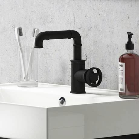 Arezzo Matt Black Industrial Style Side Tap Head Basin Mixer 3 Arezzo Matt Black Industrial Style Side Tap Head Basin Mixer - Image 3