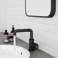 Arezzo Matt Black Industrial Style Side Tap Head Basin Mixer 9 Arezzo Matt Black Industrial Style Side Tap Head Basin Mixer -Basin Taps Shop AZISBK01A n d4 460
