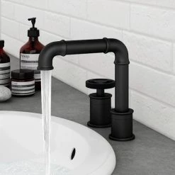 Arezzo Matt Black 2TH Industrial Style Deck Mounted Basin Mixer