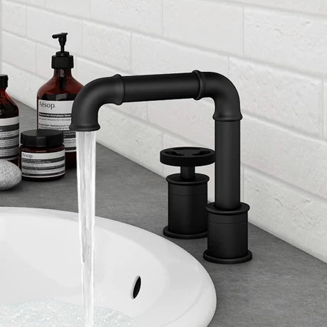 Arezzo Matt Black 2TH Industrial Style Deck Mounted Basin Mixer 1 Arezzo Matt Black 2TH Industrial Style Deck Mounted Basin Mixer