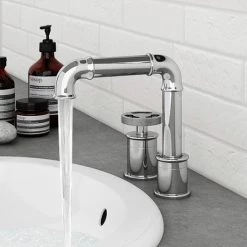Arezzo Chrome 2TH Industrial Style Deck Mounted Basin Mixer