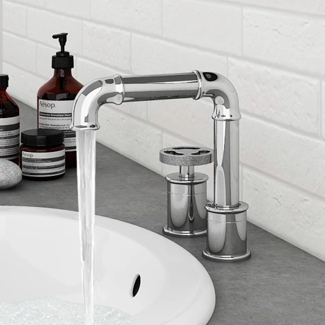 Arezzo Chrome 2TH Industrial Style Deck Mounted Basin Mixer 1 Arezzo Chrome 2TH Industrial Style Deck Mounted Basin Mixer