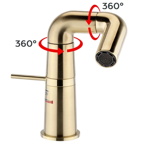 Arezzo Basin Mixer Tap with 360 Degree Rotating Spout Brushed Brass 2 Arezzo Basin Mixer Tap with 360 Degree Rotating Spout Brushed Brass - Image 2