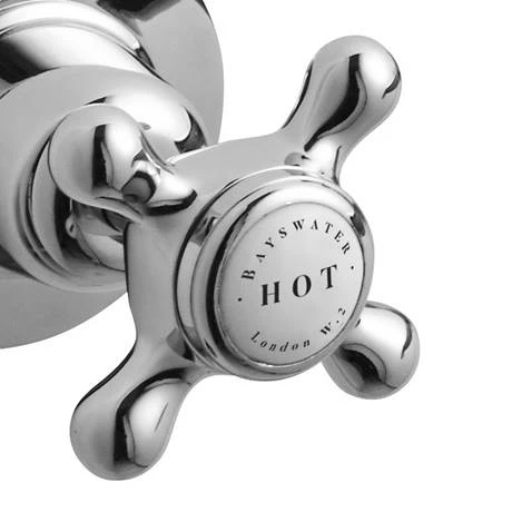 Bayswater White Crosshead Domed Collar 3 Tap Hole Deck Basin Mixer + Pop-Up Waste 2 Bayswater White Crosshead Domed Collar 3 Tap Hole Deck Basin Mixer + Pop-Up Waste - Image 2