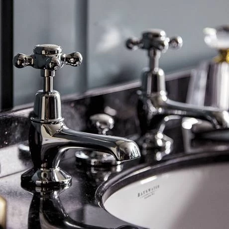 Bayswater White Crosshead Domed Collar Traditional Basin Taps 3 Bayswater White Crosshead Domed Collar Traditional Basin Taps - Image 3
