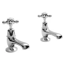 Bayswater White Crosshead Domed Collar Traditional Basin Taps