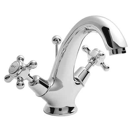 Bayswater White Crosshead Domed Collar Basin Mixer + Pop-Up Waste 1 Bayswater White Crosshead Domed Collar Basin Mixer + Pop-Up Waste