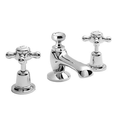 Bayswater White Crosshead Domed Collar 3 Tap Hole Deck Basin Mixer + Pop-Up Waste 1 Bayswater White Crosshead Domed Collar 3 Tap Hole Deck Basin Mixer + Pop-Up Waste