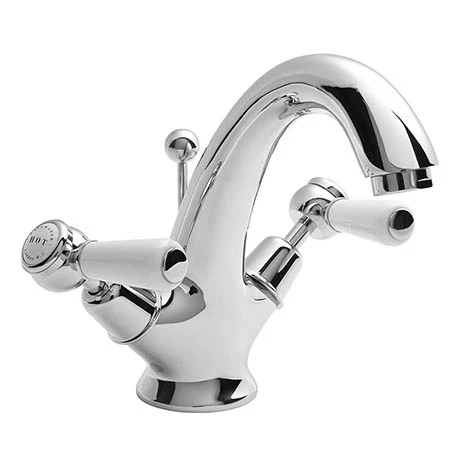 Bayswater White Lever Domed Collar Mono Basin Mixer + Pop-Up Waste 1 Bayswater White Lever Domed Collar Mono Basin Mixer + Pop-Up Waste
