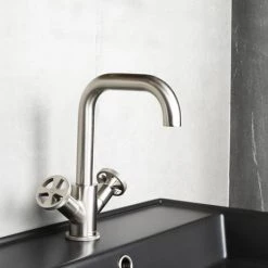 BagnoDesign Revolution Brushed Nickel Mono Basin Mixer with Pop-up Waste -Basin Taps Shop BDM REV 311 NB D2 460
