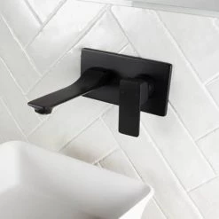 BagnoDesign Zephyr Matt Black Wall Mounted Basin Mixer -Basin Taps Shop BDM ZEP 305 MB D2 460