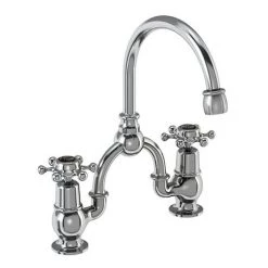 Burlington Birkenhead Black 2TH Bridge Curved Spout Basin Mixer (200mm centers)