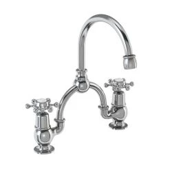 Burlington - Birkenhead 2 Tap Hole Bridge Curved Spout Basin Mixer (230mm centers) w Invisible Overflow